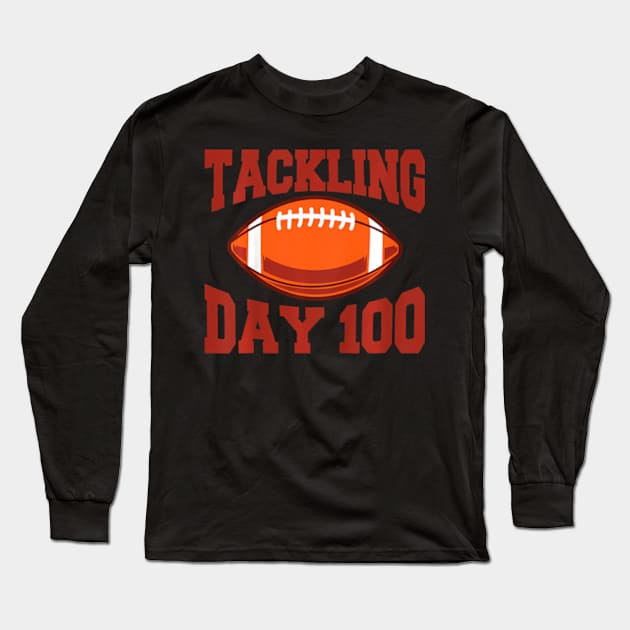 Kids 100 Days Of School Boys 100th Day Of School Tackling Day 100 Long Sleeve T-Shirt by Daysy1